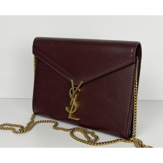 Saint Laurent Cassandra Medium Chain Shoulder Bag Burgundy Leather S2