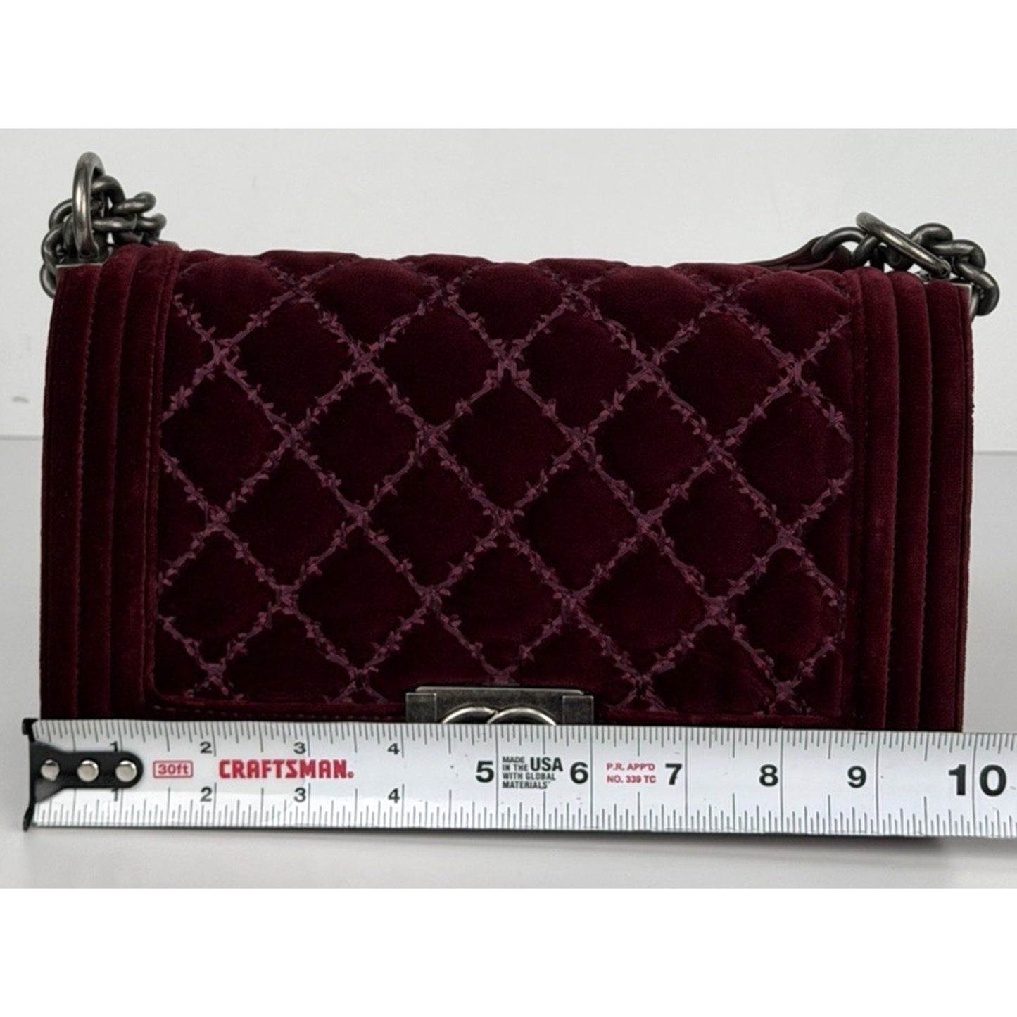 Chanel Old Medium Boy Bag in Burgundy Velvet with Ruthenium Hardware 2014 C-2