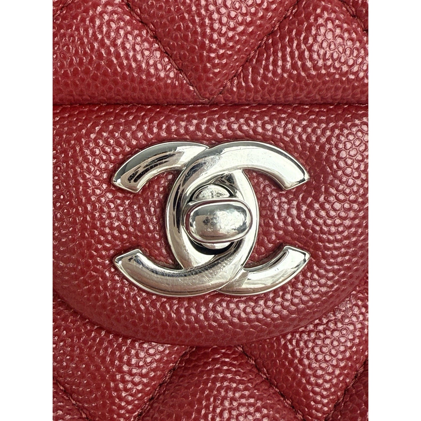 CHANEL Timeless Classic Small Red Caviar Leather Double Flap Shoulder Bag
