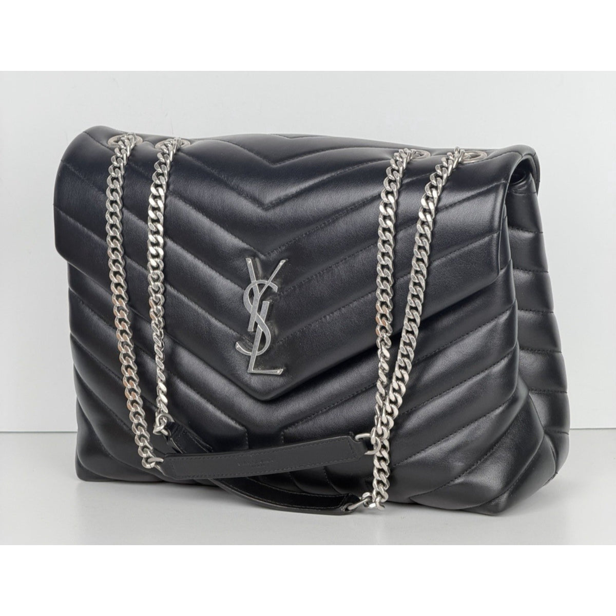 Saint Laurent Medium Loulou Matelasse Leather Shoulder Bag in Black C-5