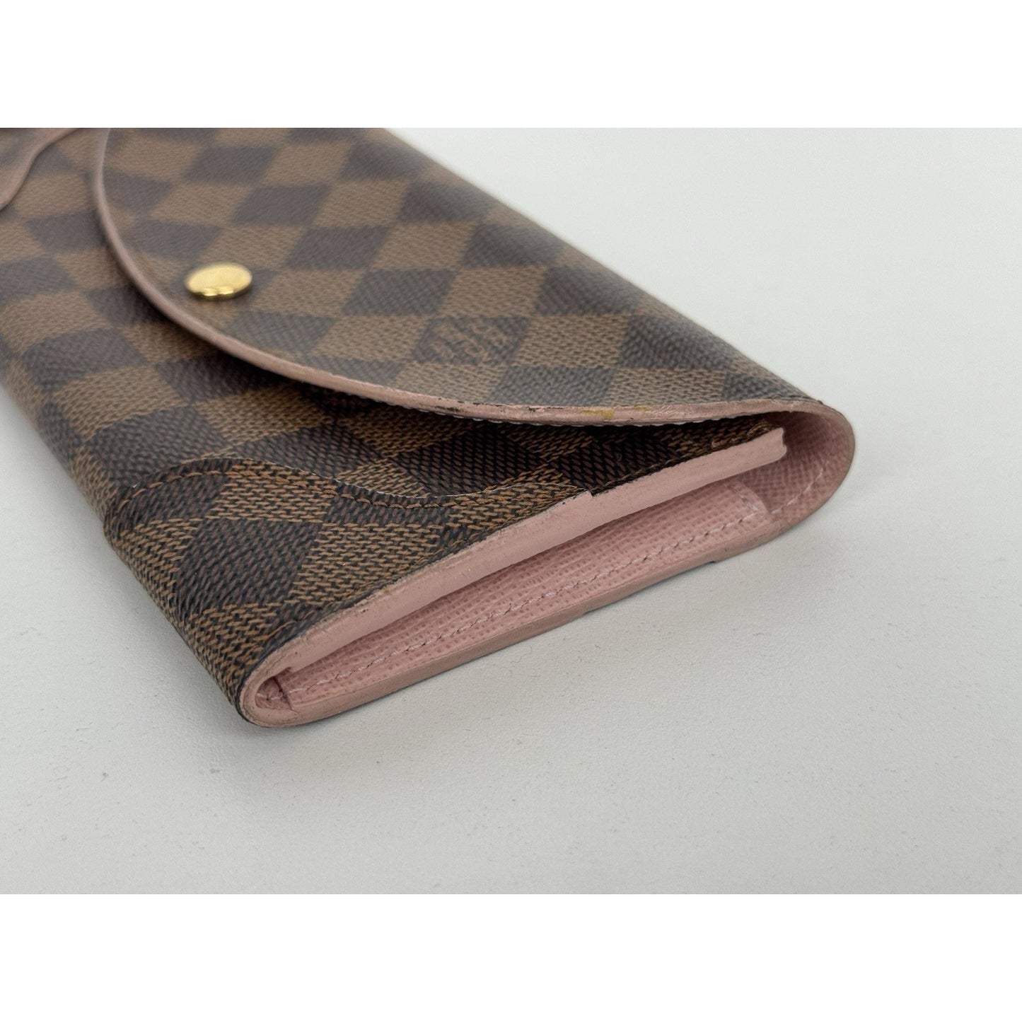 Louis Vuitton Damier Ebene Caïssa Wallet Rose Ballerine with Gold Hardware