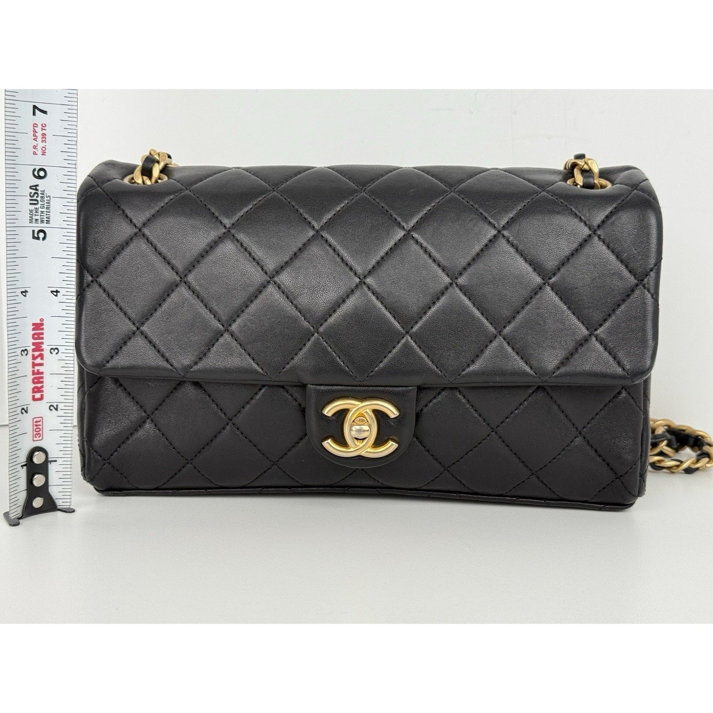 Chanel Timeless Classic Flap Medium Quilted Leather Shoulder Bag Black with Gold