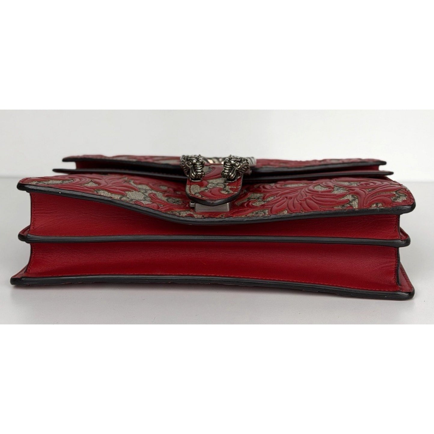 Gucci GG Supreme Arabesque Dionysus Shoulder Bag Small with Red Leather Trim S07