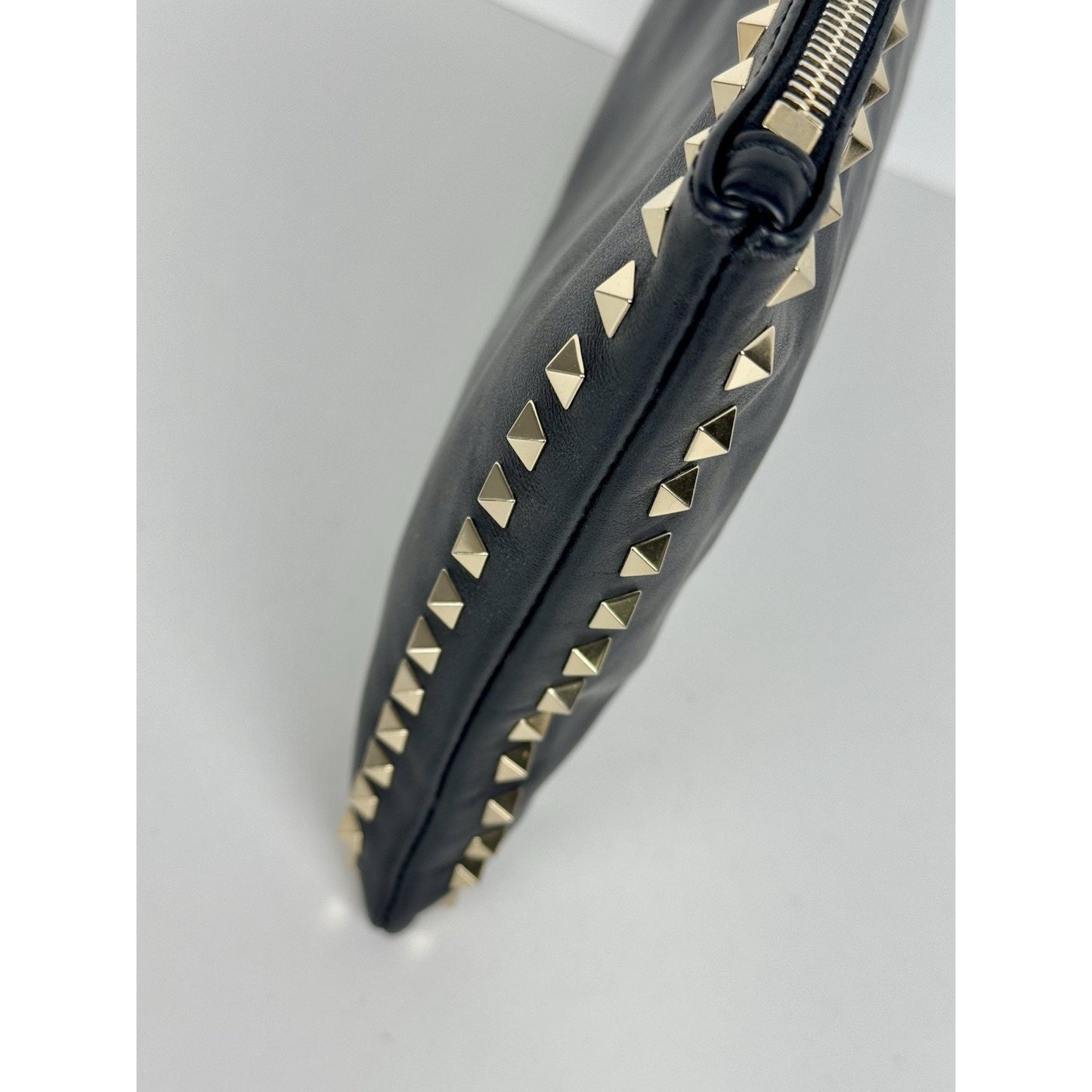 Valentino Rockstud Black Leather Pouch with Golden Hardware B-1