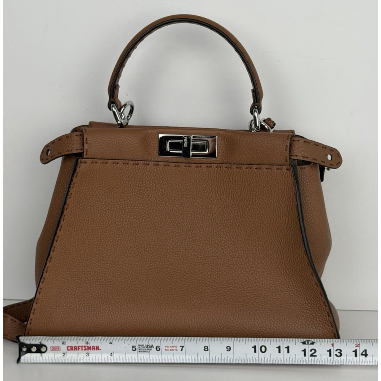 Fendi Selleria Peekaboo Handbag Medium Brown Cuoio Romano Leather B4