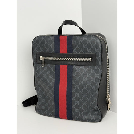 Gucci GG Supreme Black/Grey Coated Canvas Vintage Web Backpack