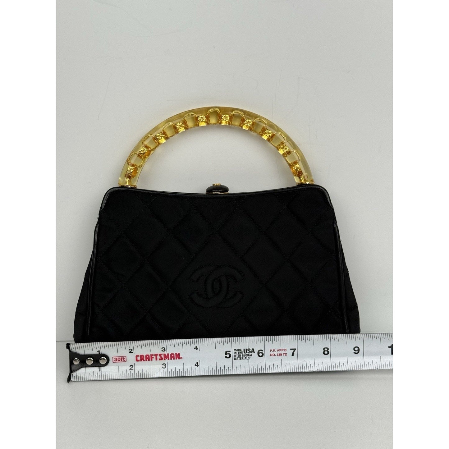 Chanel Vintage Small Fabric Top-Handle Bag with Amber Resin Chain