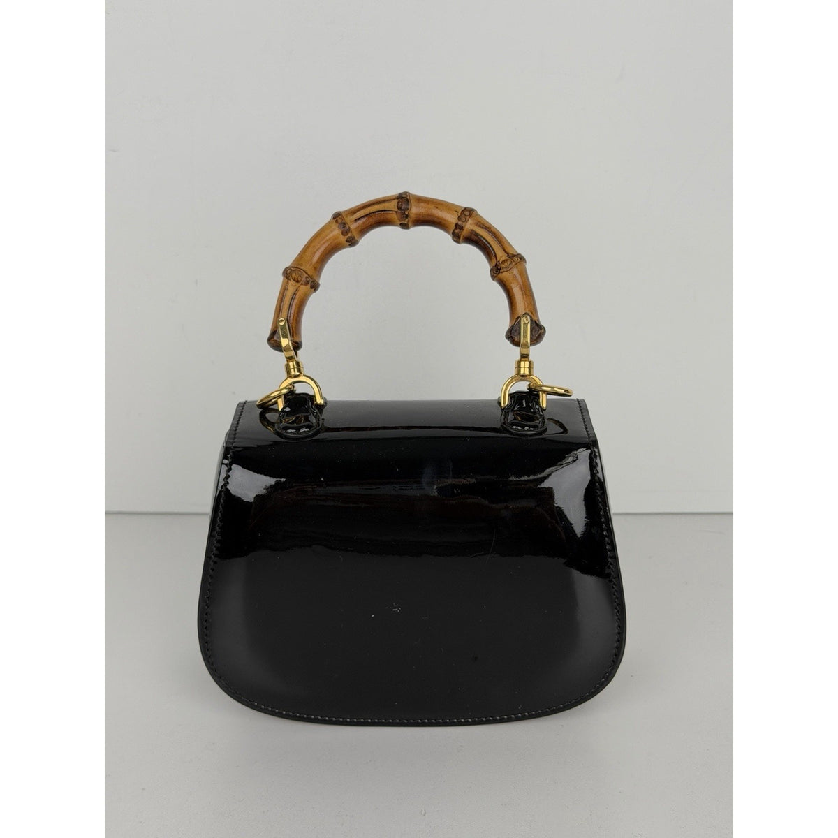 Gucci Bamboo 1947 Mini Top Handle Bag in Black Patent Leather S-19