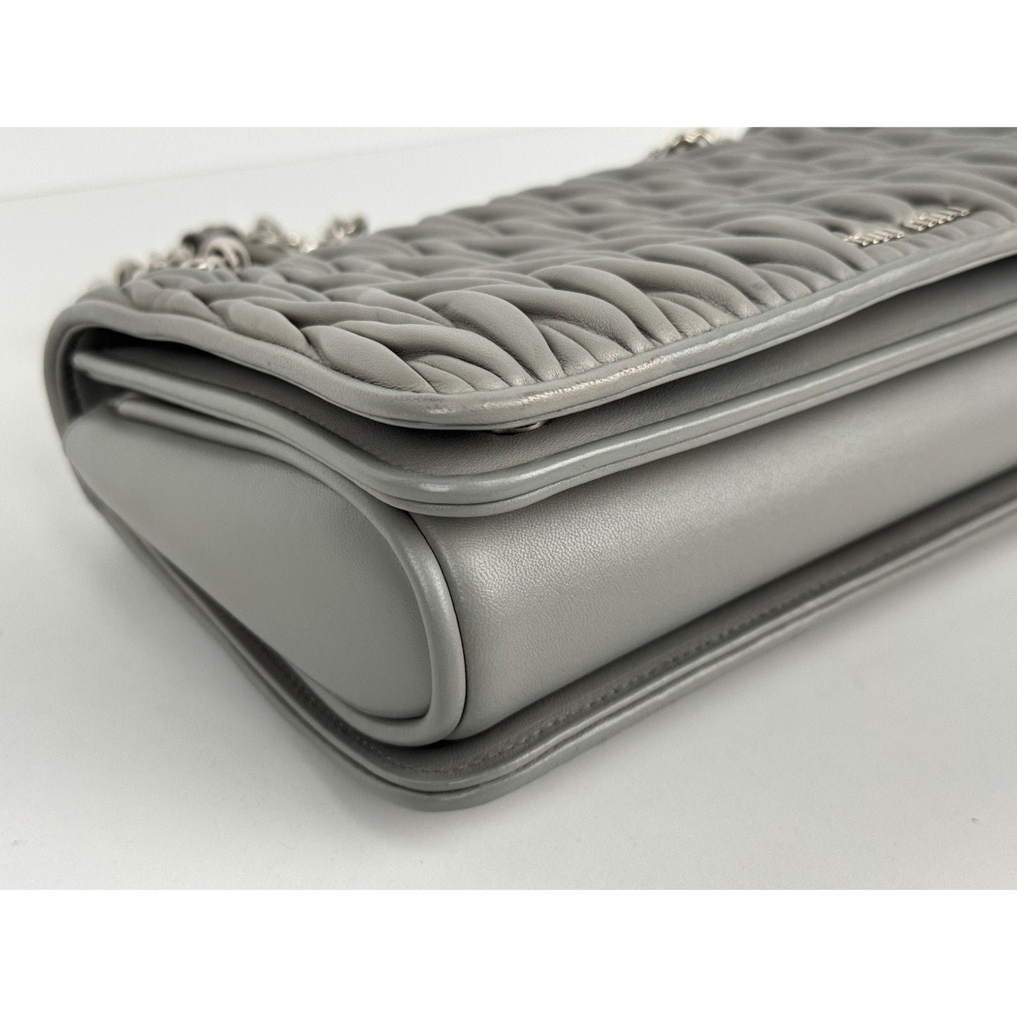 Miu Miu Nappa Matelassé Flap Crossbody Bag Grey B-6