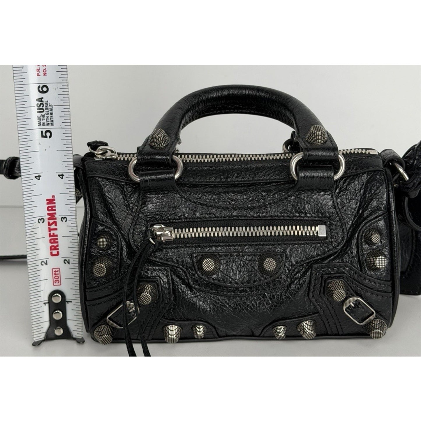 Balenciaga Neo Cagole Nano Duffle Bag in Black Leather Crinkled Finish D5