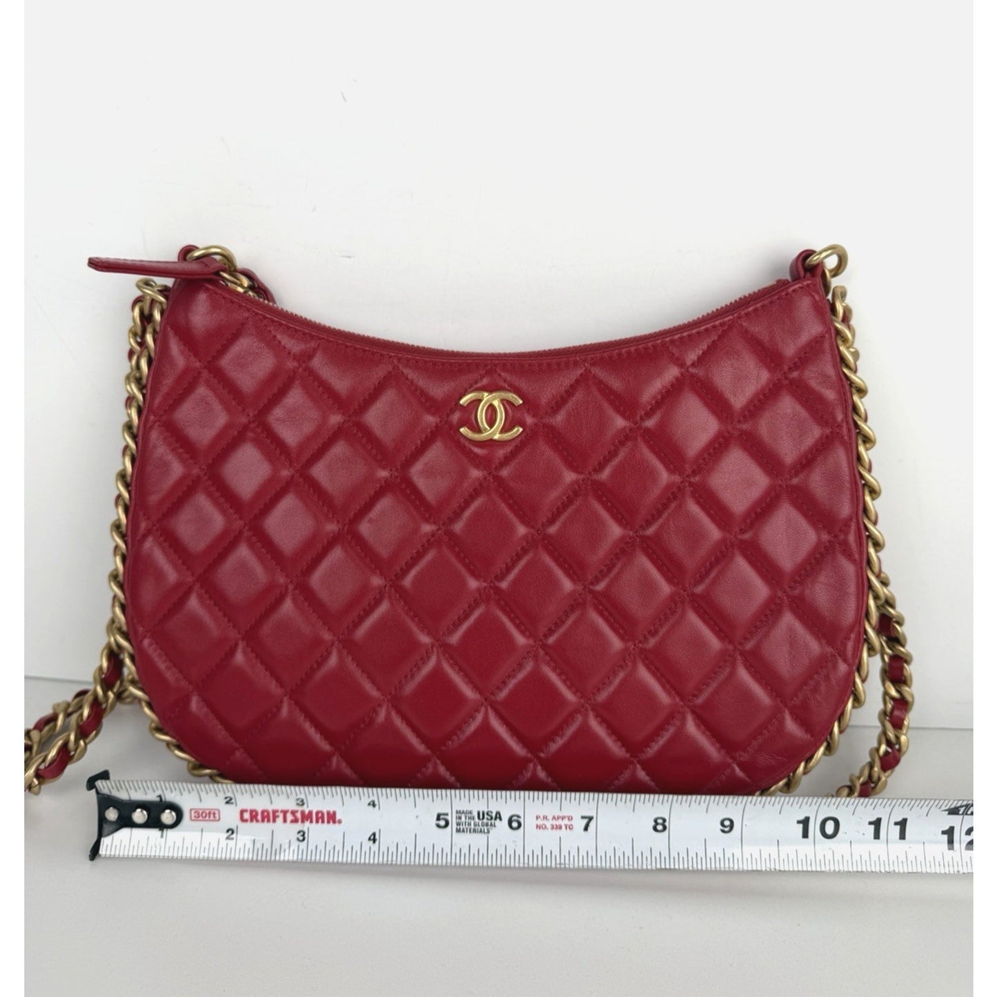 Chanel Hobo Bag Chain Around Large in Red Quilted Lambskin Leather NFC B2
