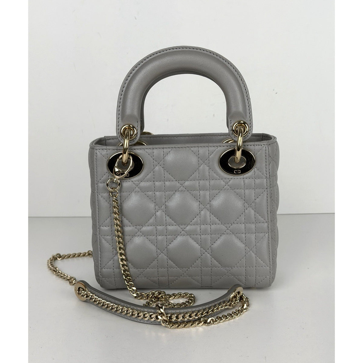 Christian Dior Mini Top Handle Bag in Gray Quilted Lambskin Leather 2020 U2