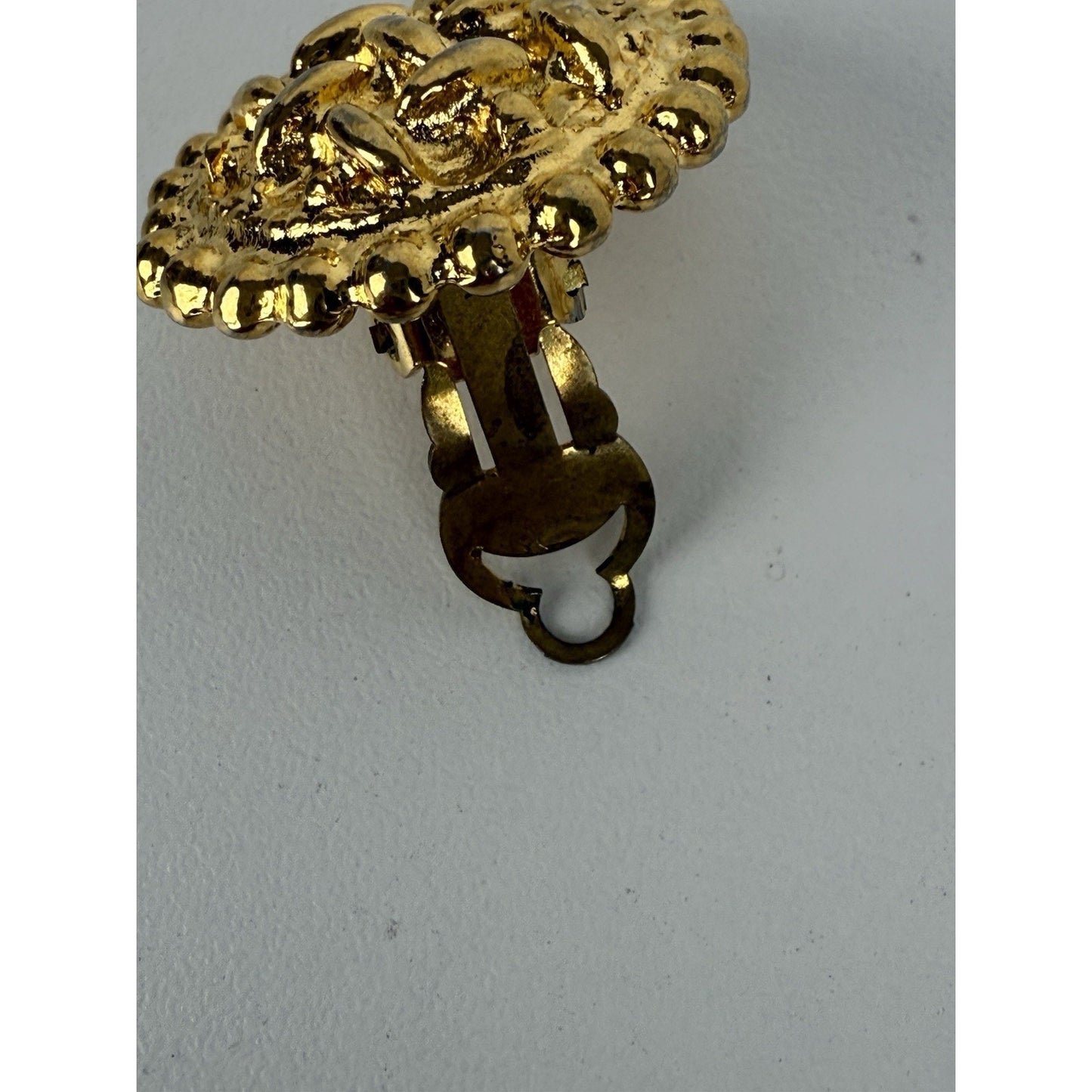 Chanel Vintage Woven Button Large Round Gold Tone Clip On Earrings