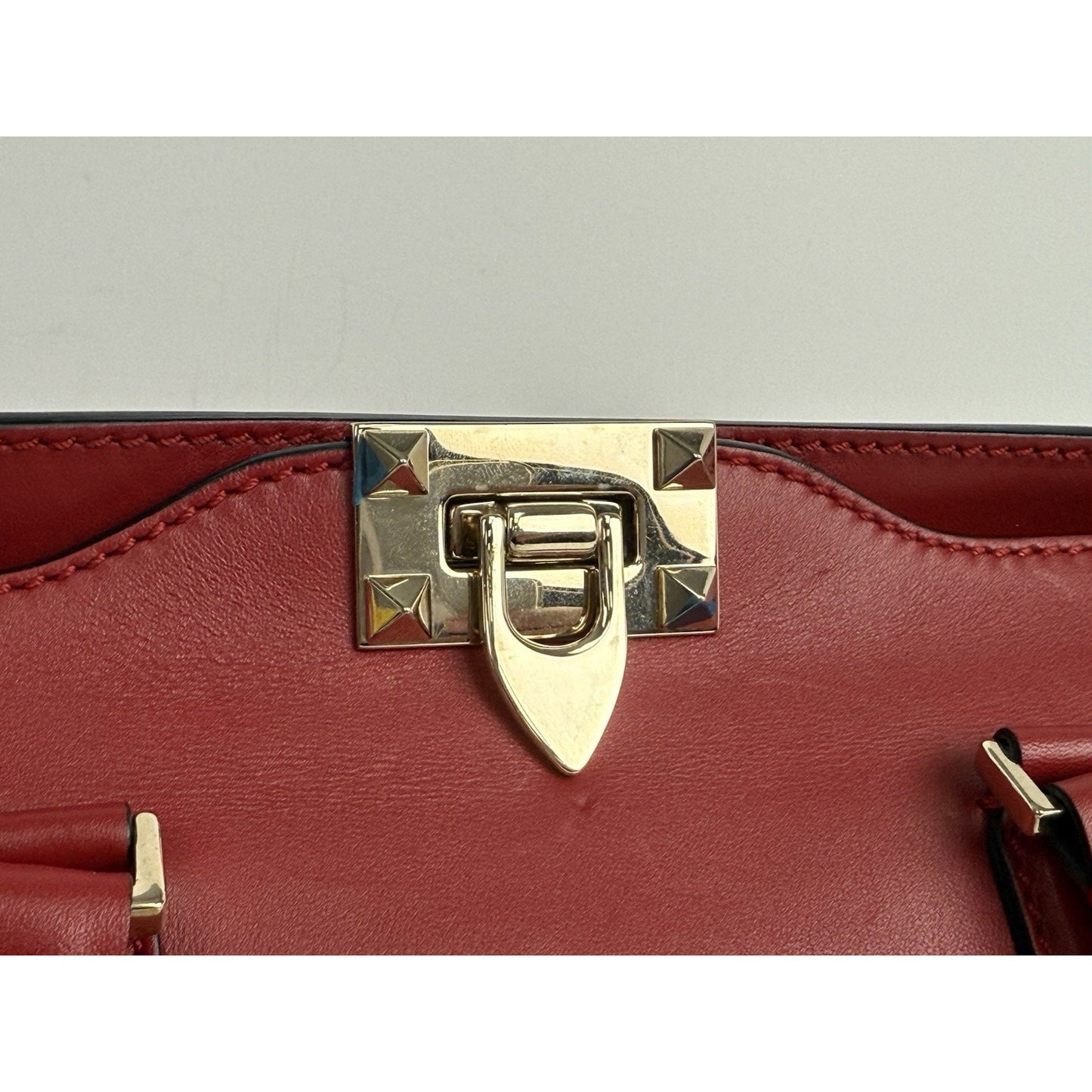 Valentino Garavani Calfskin Rockstud Shoulder Handbag Tote Red