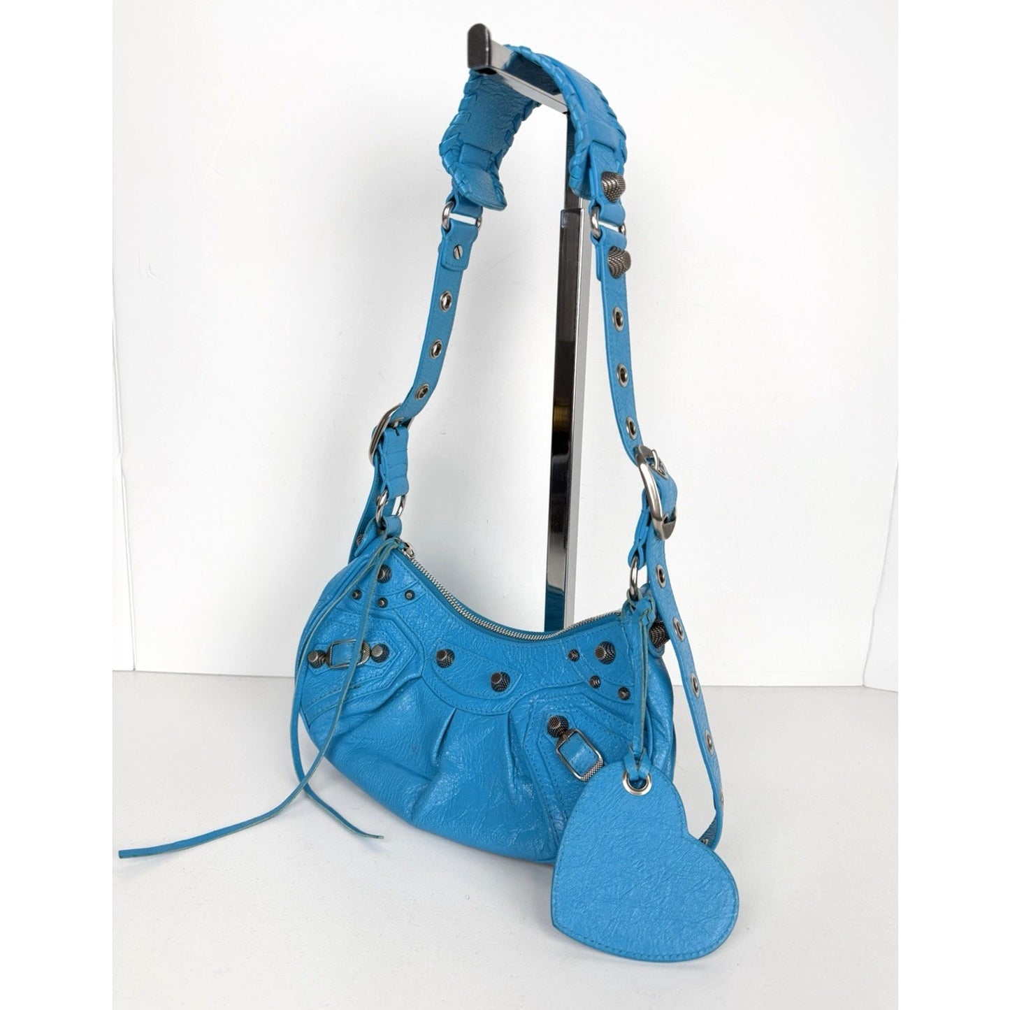 Balenciaga Le Cagole Shoulder Bag XS in Bright Cyan Blue Leather S-01