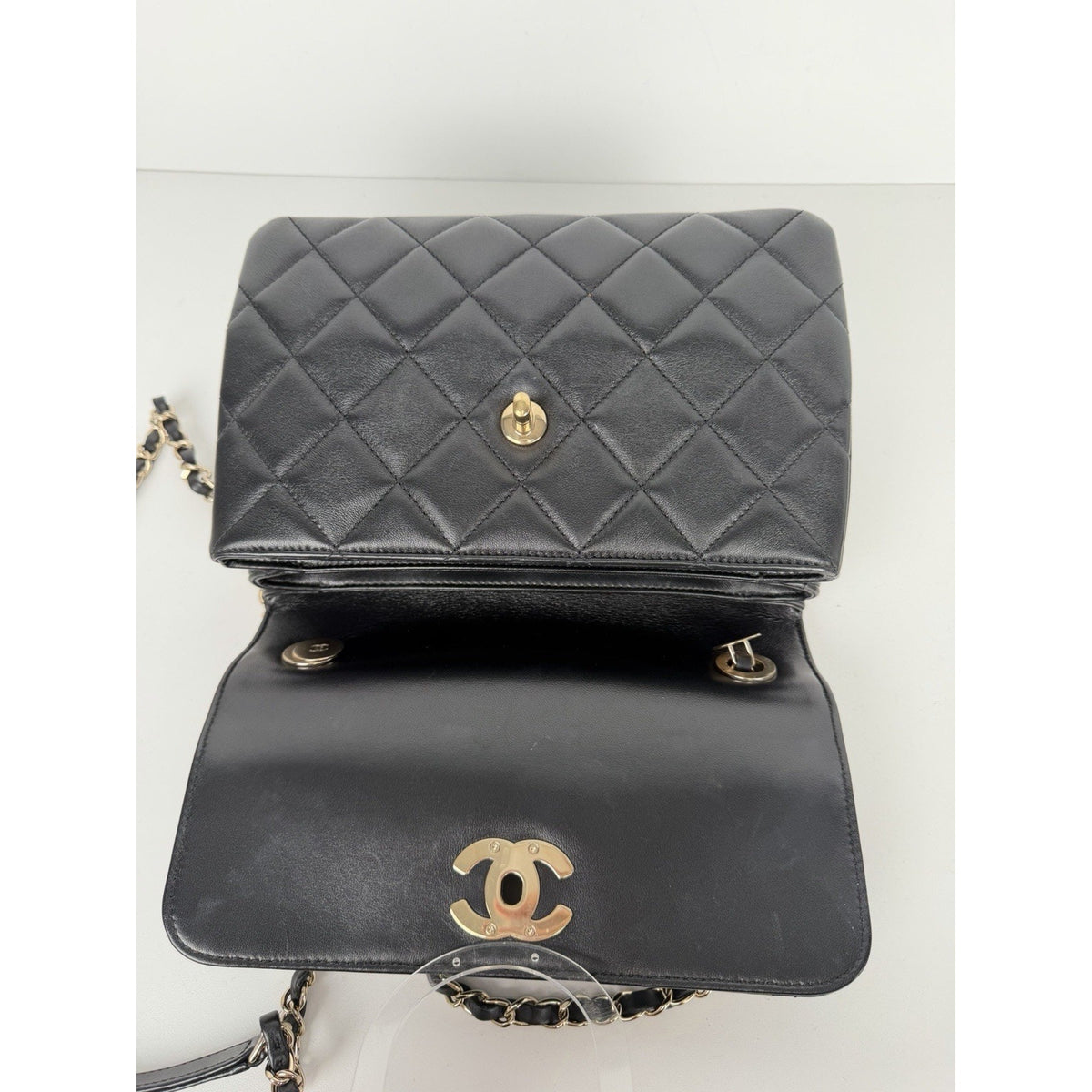 Chanel Trendy CC Small Flap Bag Black Quilted Lambskin Leather Microchipped F5