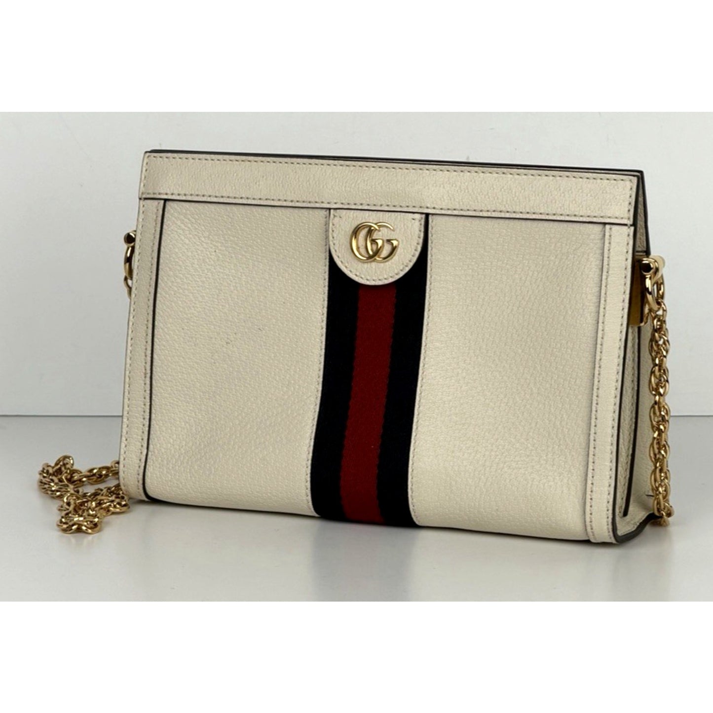 Gucci Ophidia Chain Shoulder Bag Small in White Calfskin Leather S19