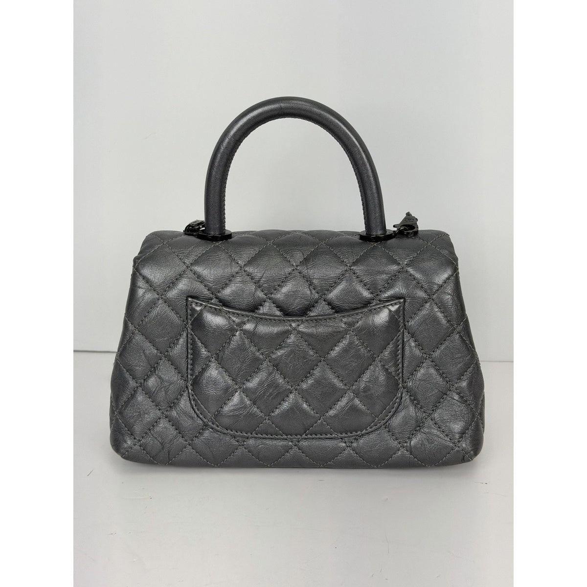 Chanel Coco Handle Flap Bag Small in Charcoal Gray Aged Calfskin Leather 2019 C4
