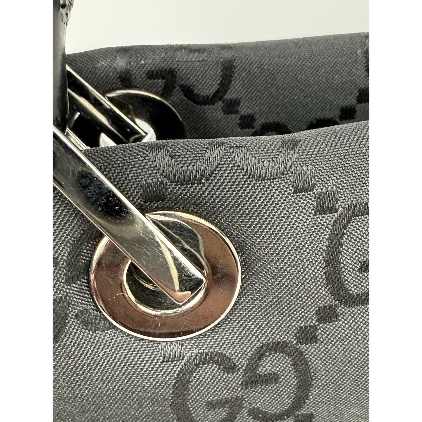 Gucci GG Black Nylon Bamboo Shopper Vintage