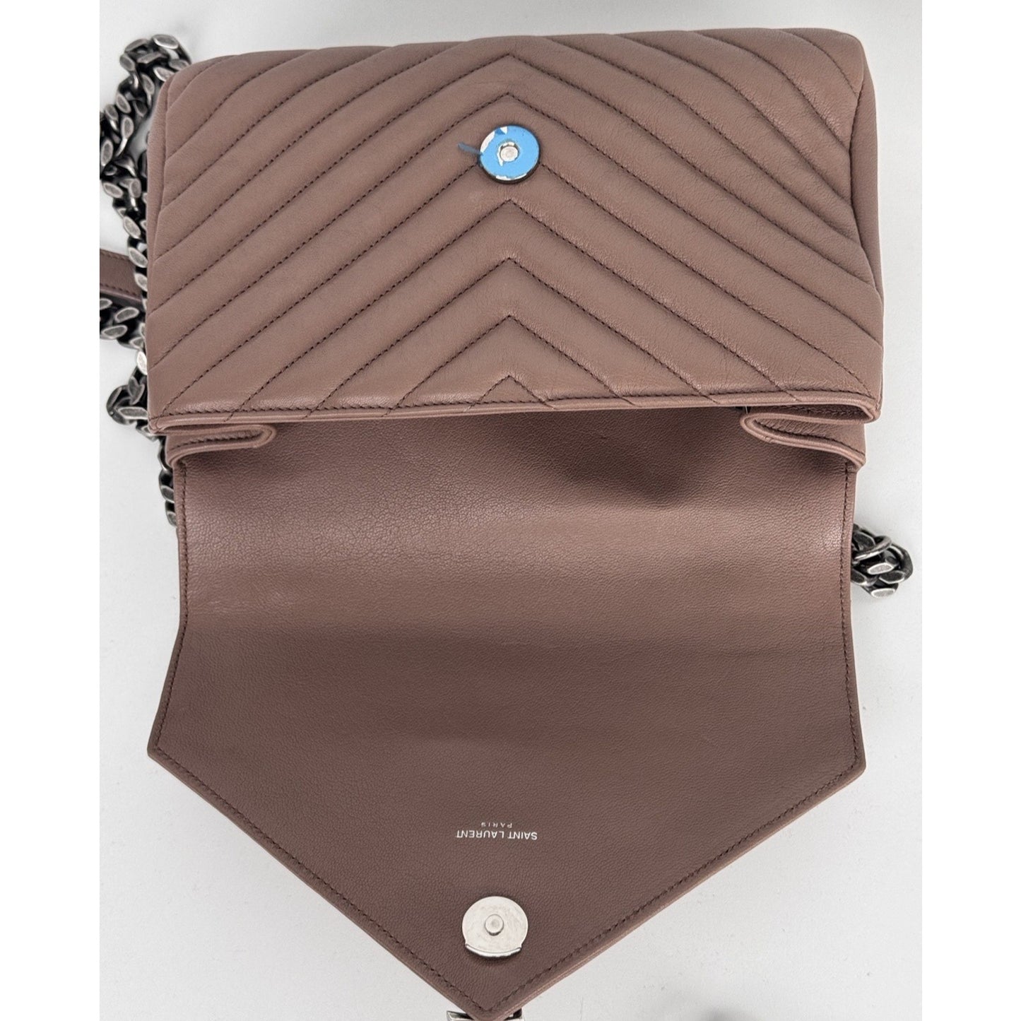 Saint Laurent Monogram College Bag Medium in Brown Quilted Chevron Leather C4