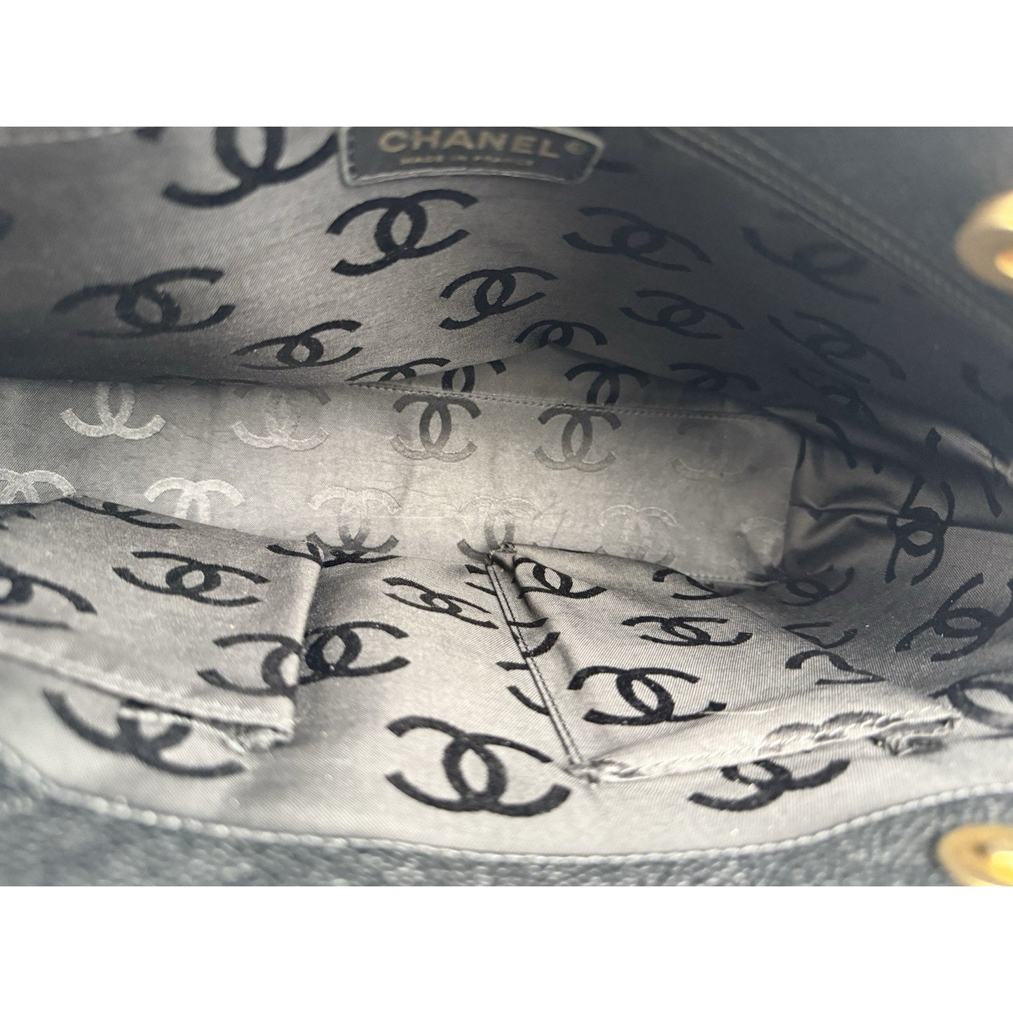 CHANEL Vintage CC Open Tote Black Caviar Leather Bag