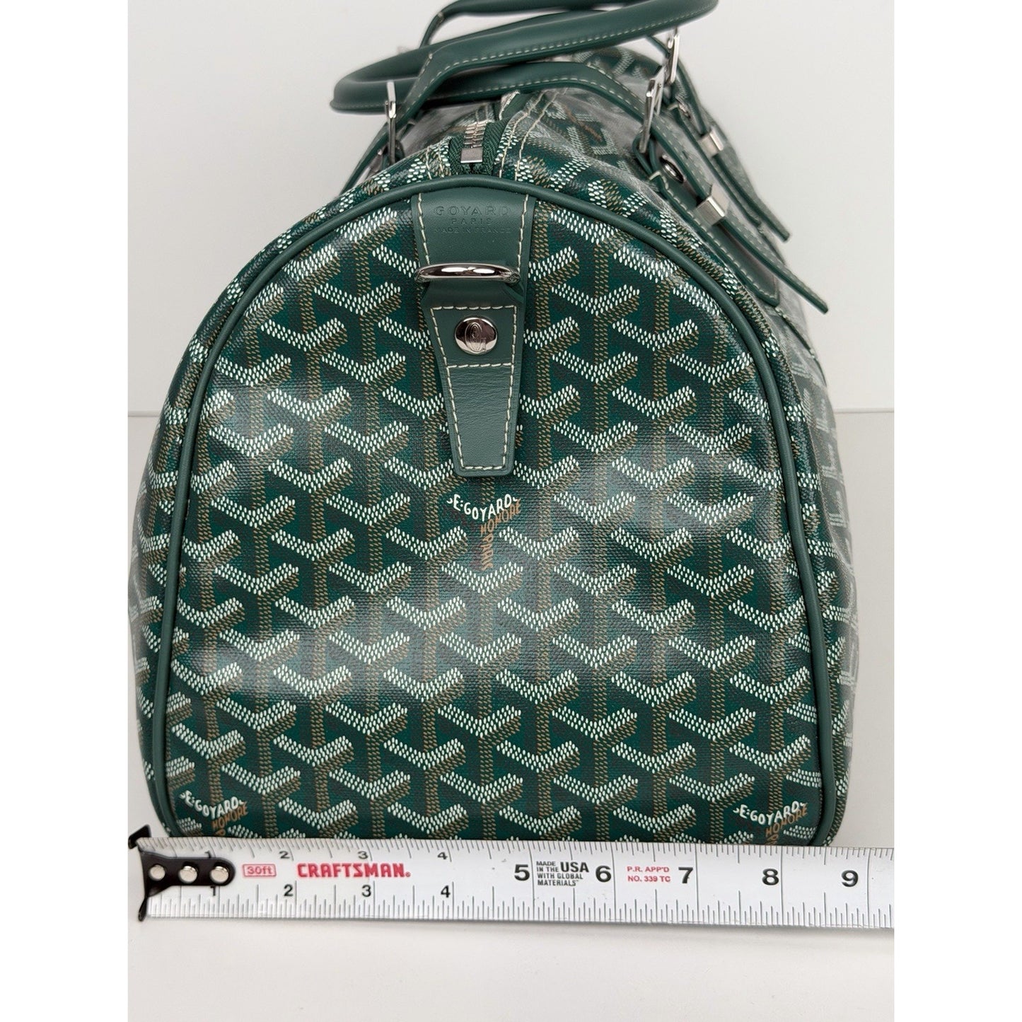 Goyard Boston 45 Travel Bag in Green Goyardine Canvas with Leather Trim
