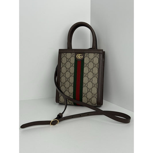 GUCCI Ophidia GG Supreme Super Mini Crossbody Handbag Canvas Beige Brown