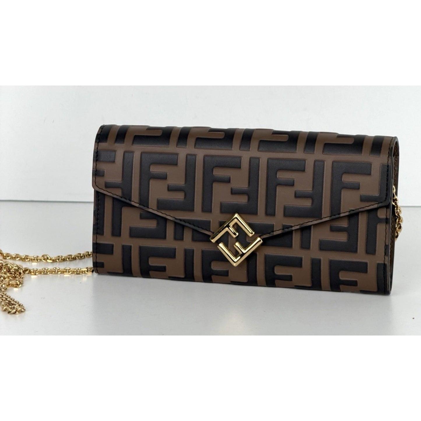 Fendi FF Diamonds Wallet on Chain Bag in Brown Leather Gold HW S08