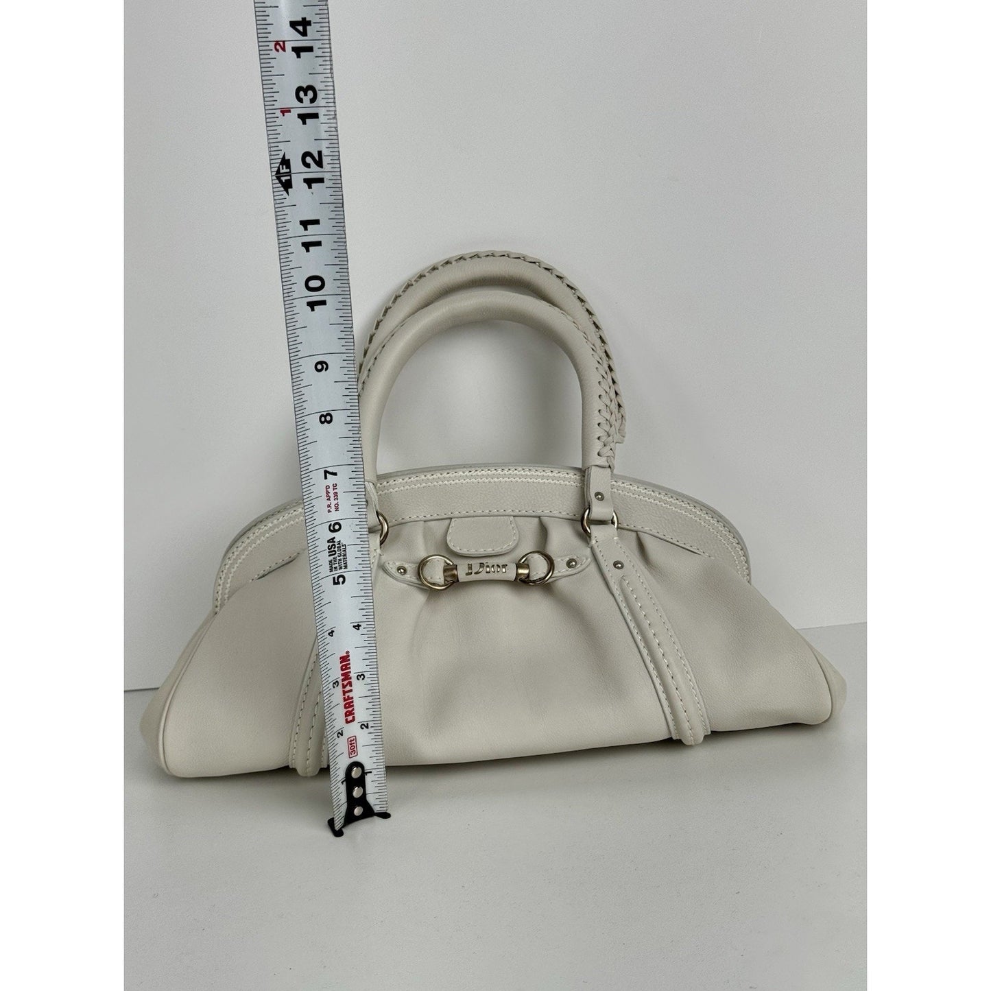 Christian Dior My Dior Frame Satchel White Leather Silver Hardware