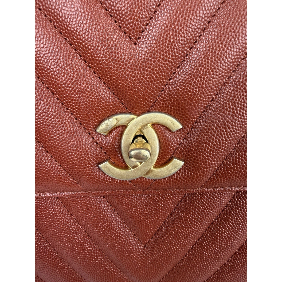 Chanel Chevron Quilted Coco Handle Flap Medium Bag in Rich Brick-Red 2018 D5