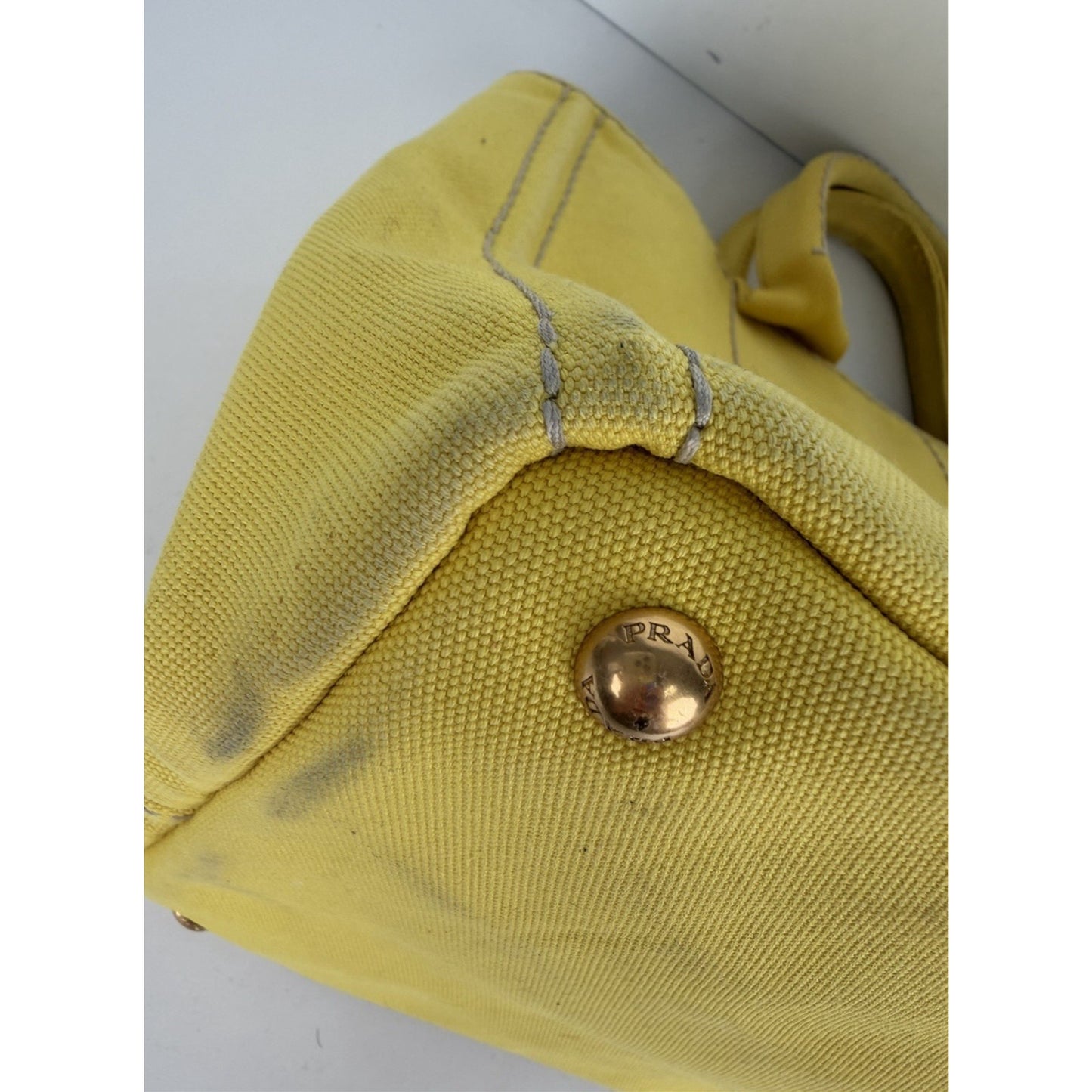 Prada Canapa Tote Bag Large in Yellow Canvas with Black Logo S-12