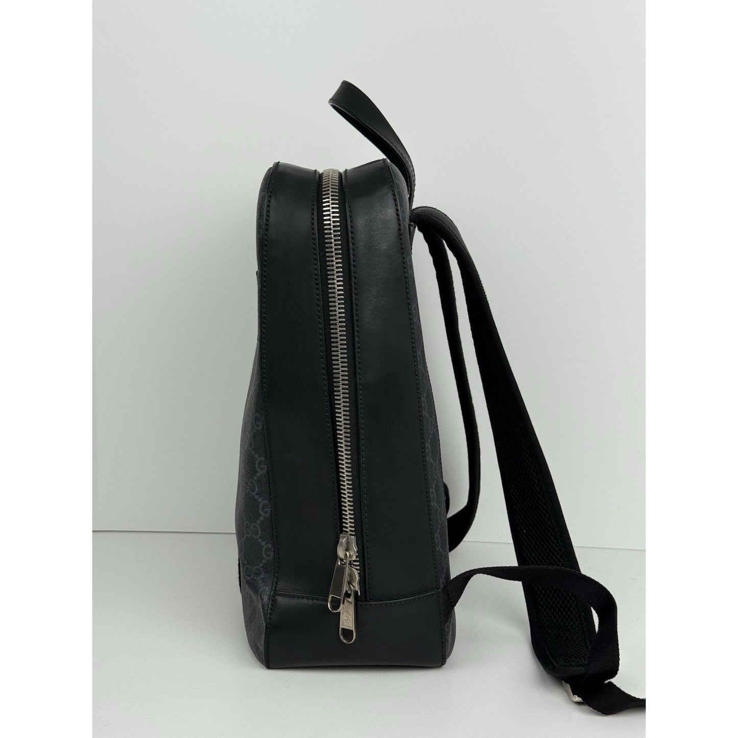 Gucci GG Supreme Black/Grey Coated Canvas Vintage Web Backpack