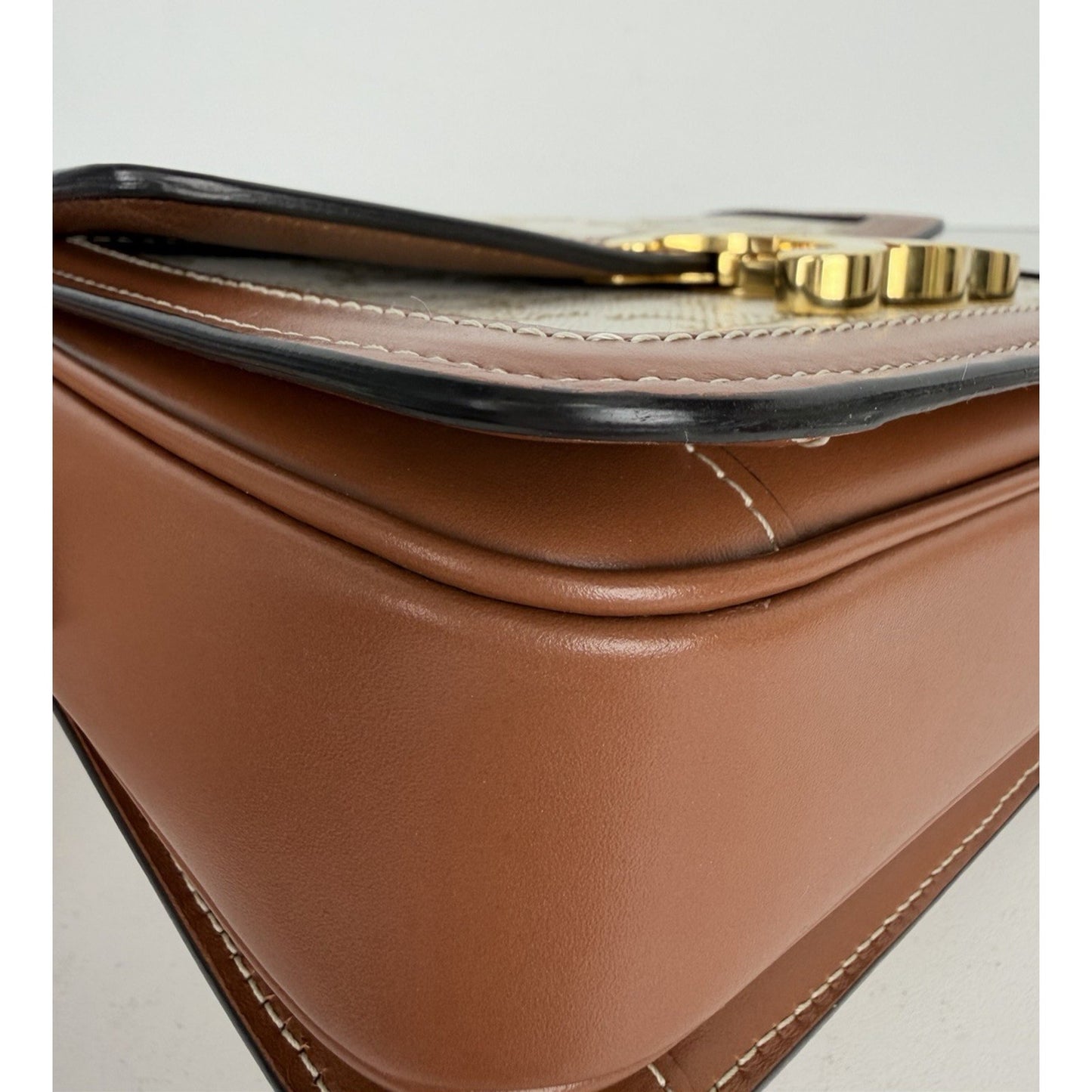 Celine Teen Triomphe Bag in Brown and White Triomphe Canvas and Calfskin S11