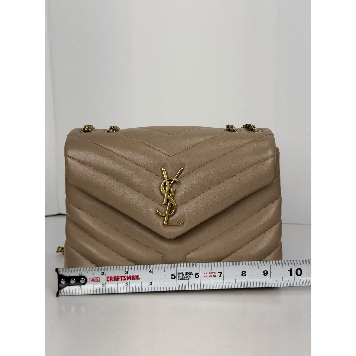 Saint Laurent Loulou Small Shoulder Bag in Beige Calfskin Quilted Leather S20