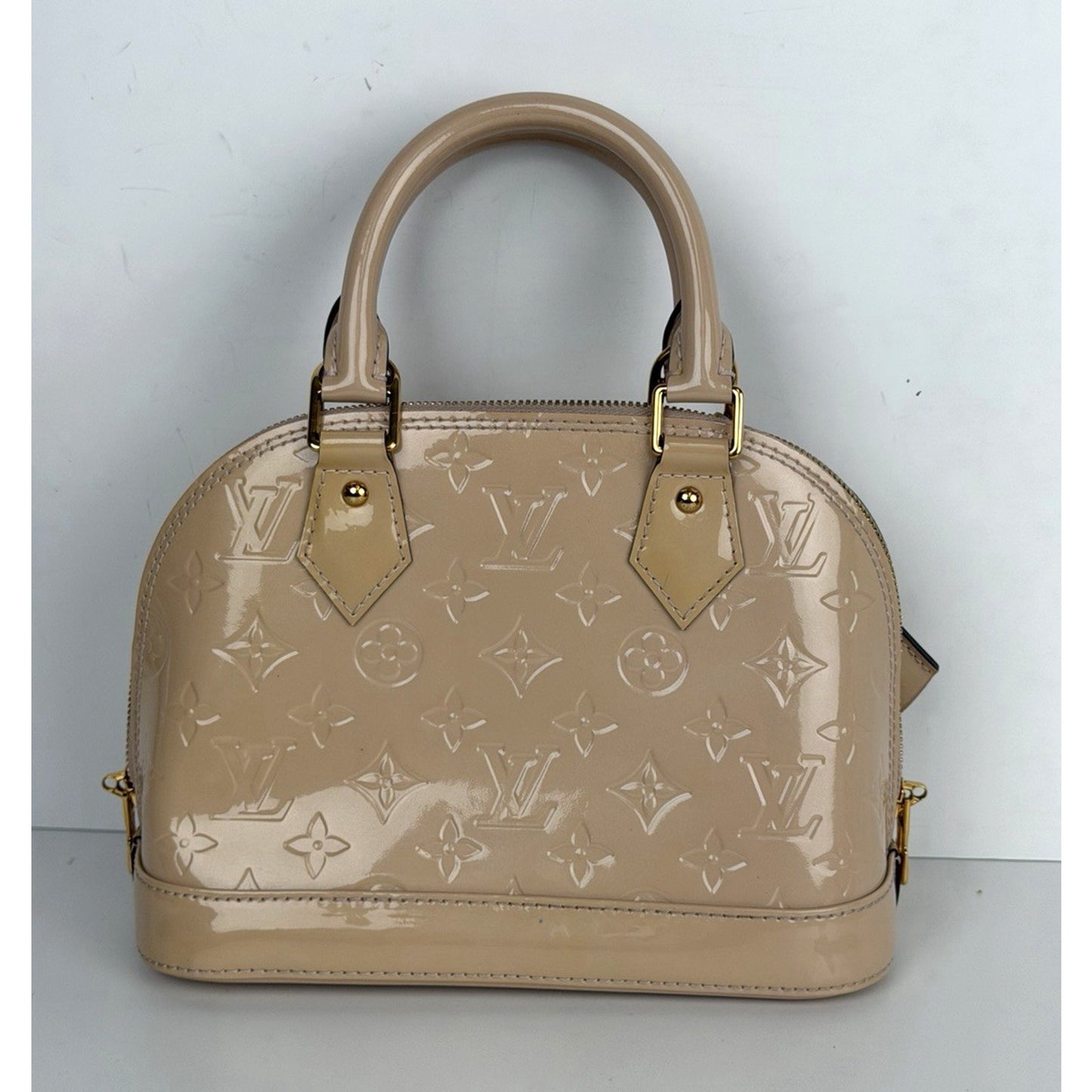 Louis Vuitton Alma Top Handle Bag BB Beige Leather Monogram Vernis 2013 S17
