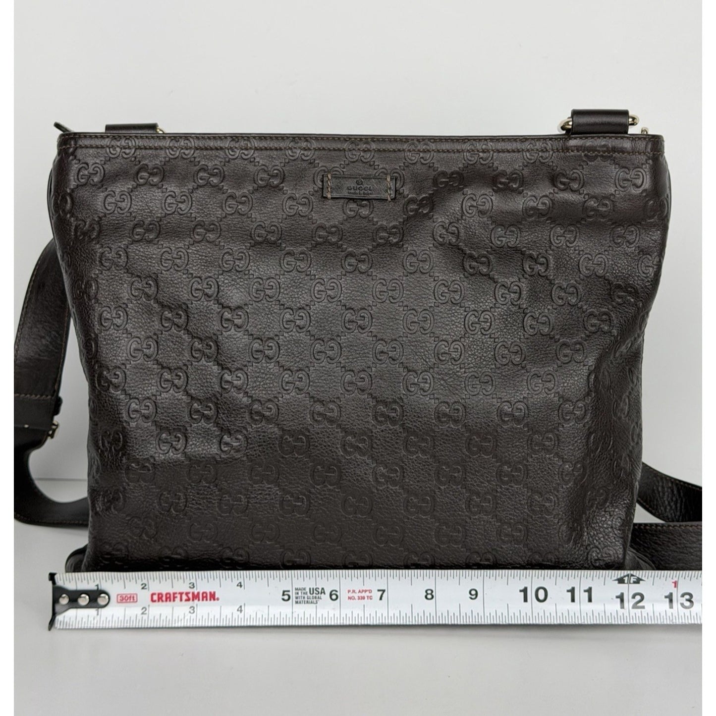 Gucci Guccissima GG Signature Leather Messenger Bag in Brown F2