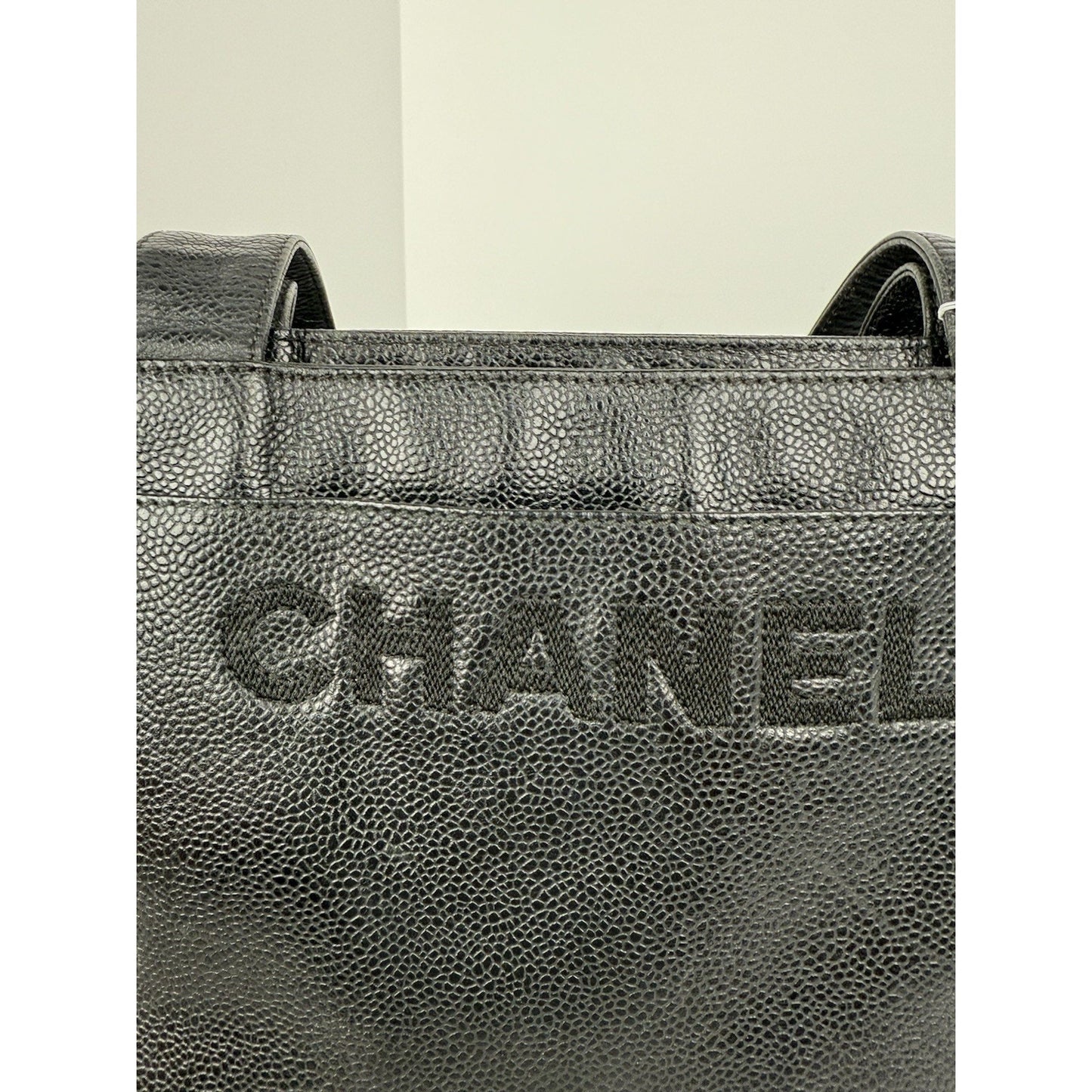 CHANEL Tote Bag Grained Calfskin Black Gold Hardware