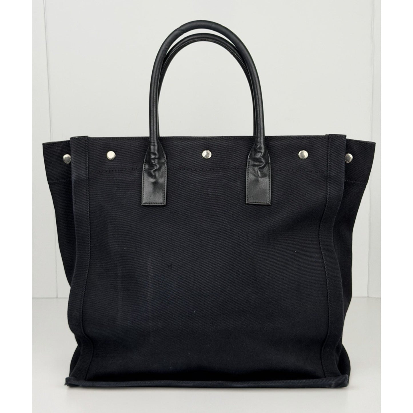Saint Laurent Rive Gauche Tote Bag Small in Black Canvas and Calfskin S11