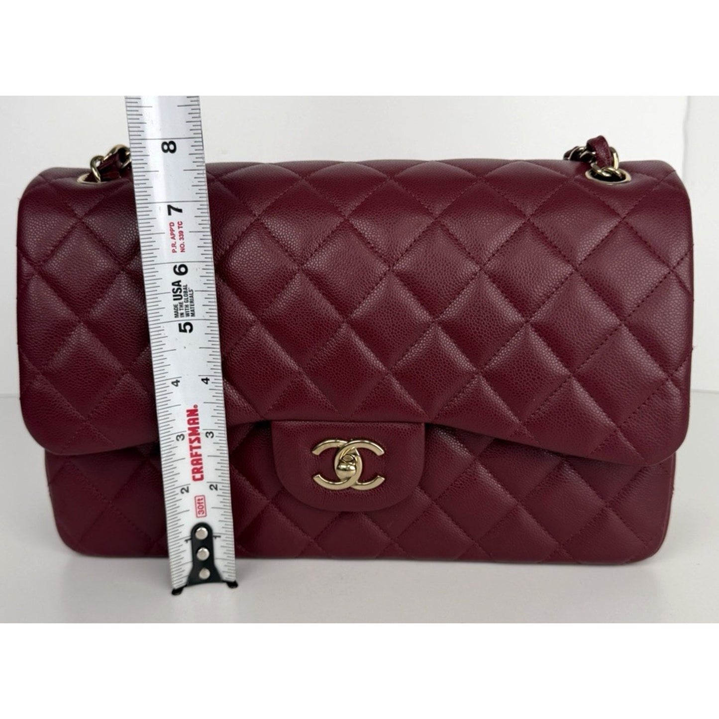 Chanel Classic Double Flap Jumbo Shoulder Bag in Burgundy Caviar Leather NFC E-5