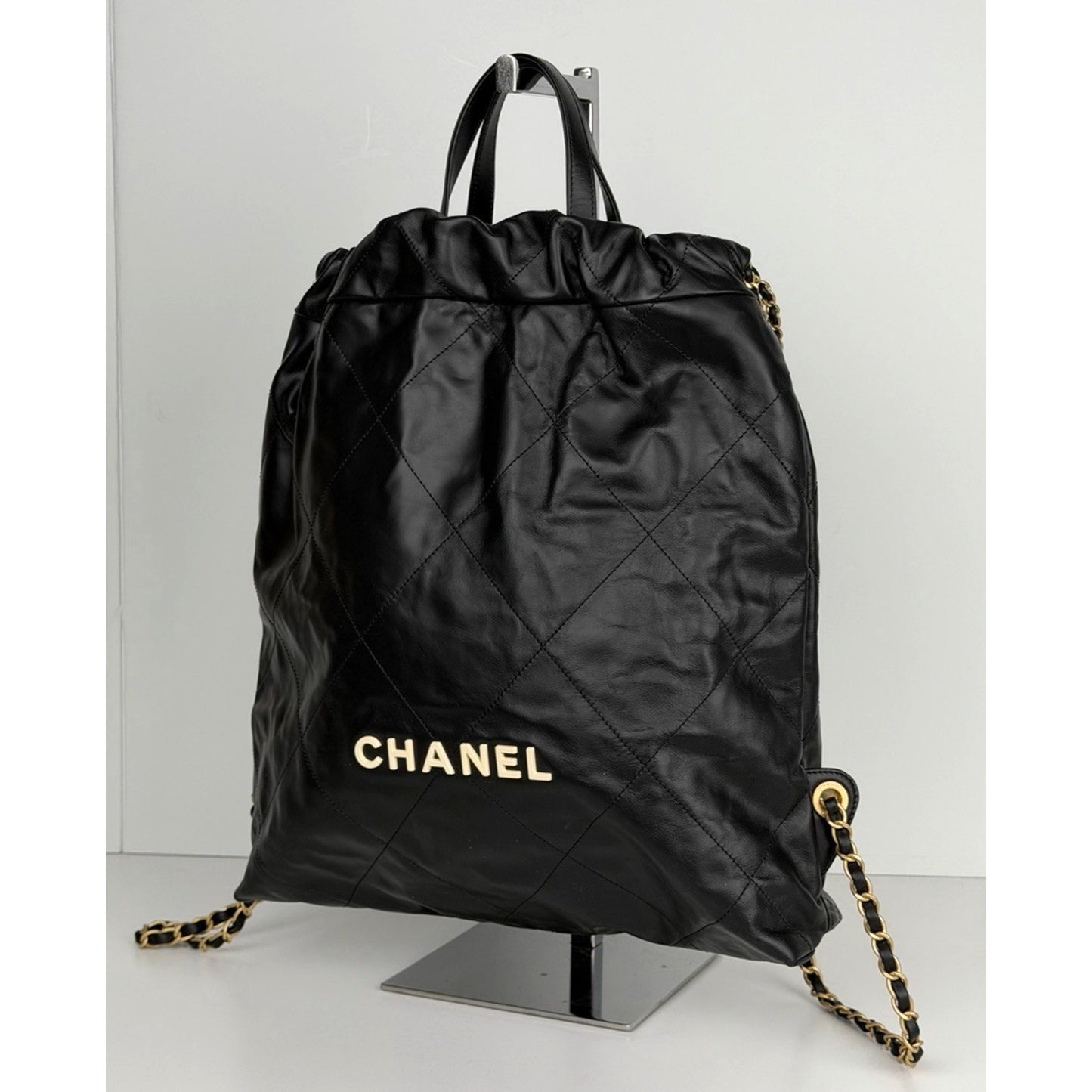Chanel 22 Backpack Bag Small in Black Quilted Calfskin with Gold Hardware NFC C3