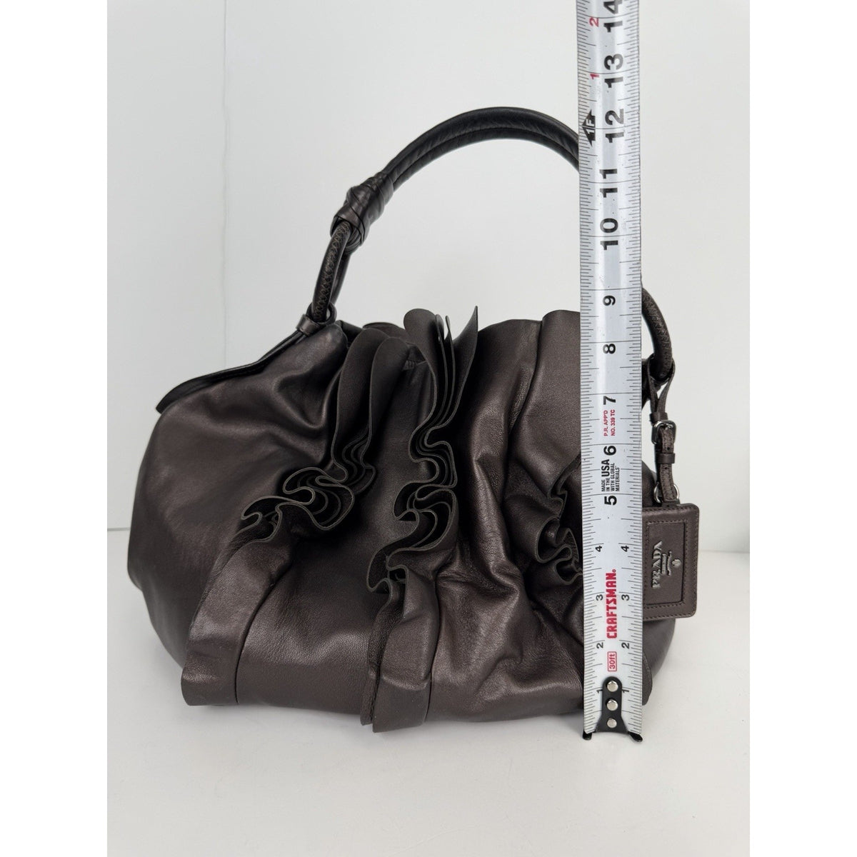 Prada Nappa PM Shoulder Bag in Brown Ruffle Leather S02