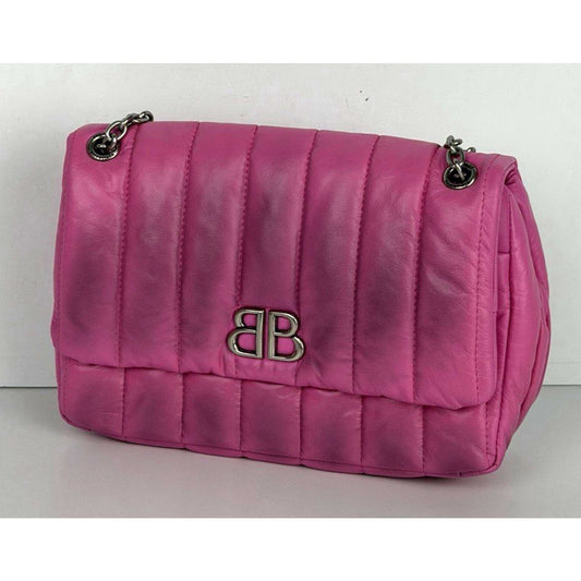 Balenciaga Monaco Mini Bag in Pink Quilted leather Silver HW E6