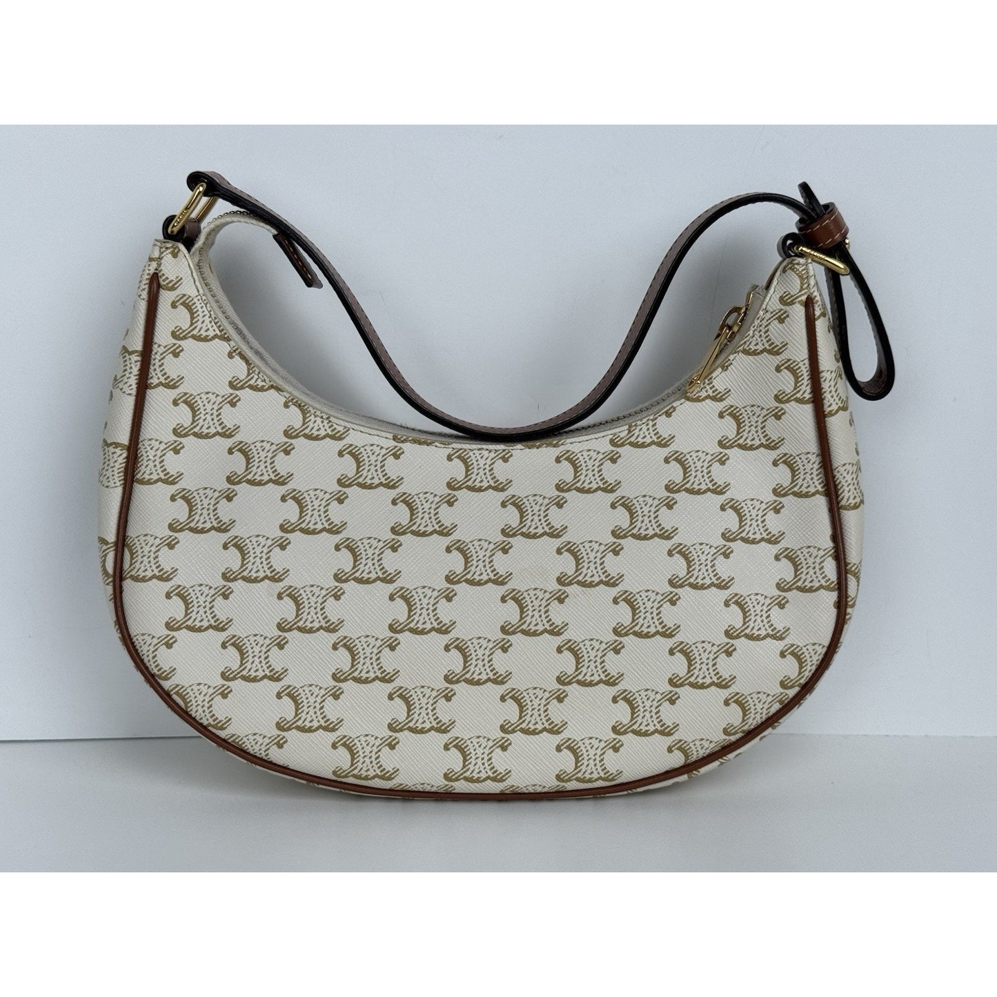 CELINE Canvas Calfskin Ava Triomphe Shoulder Bag White C-1