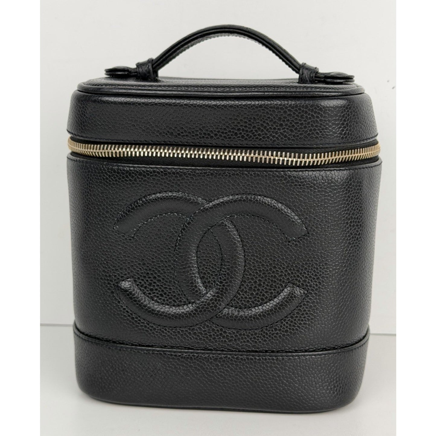 Chanel Caviar Vanity Cosmetic Case Vintage in Black Leather 1997-1999