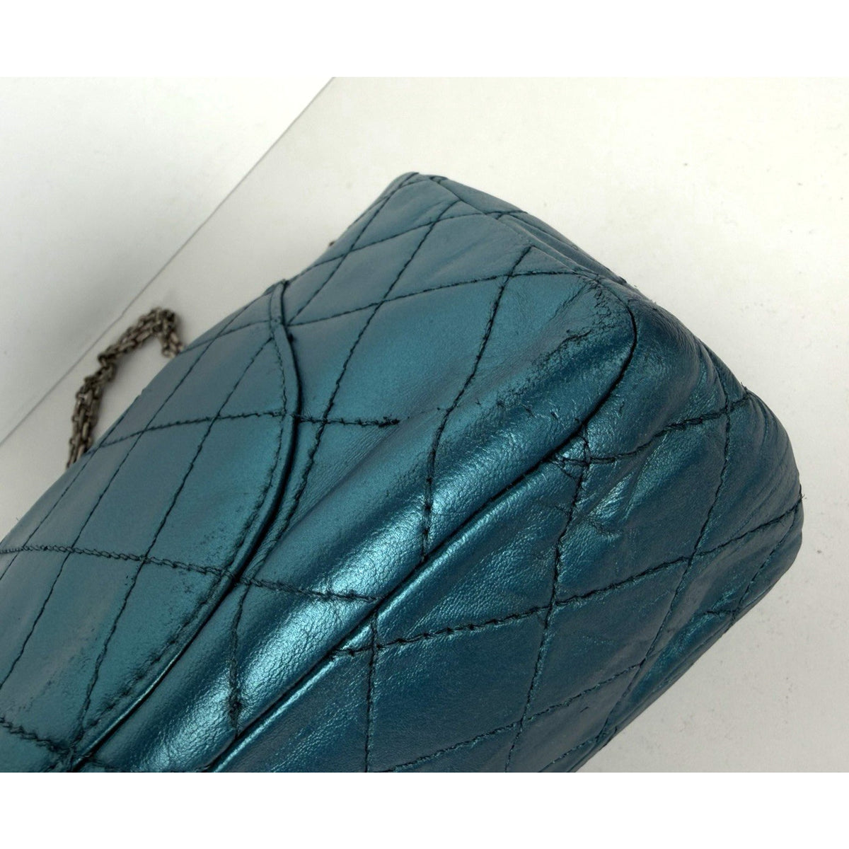 Chanel 2.55 Reissue Jumbo Double Flap Bag in Blue Metallic Leather 2003-2004 C-1