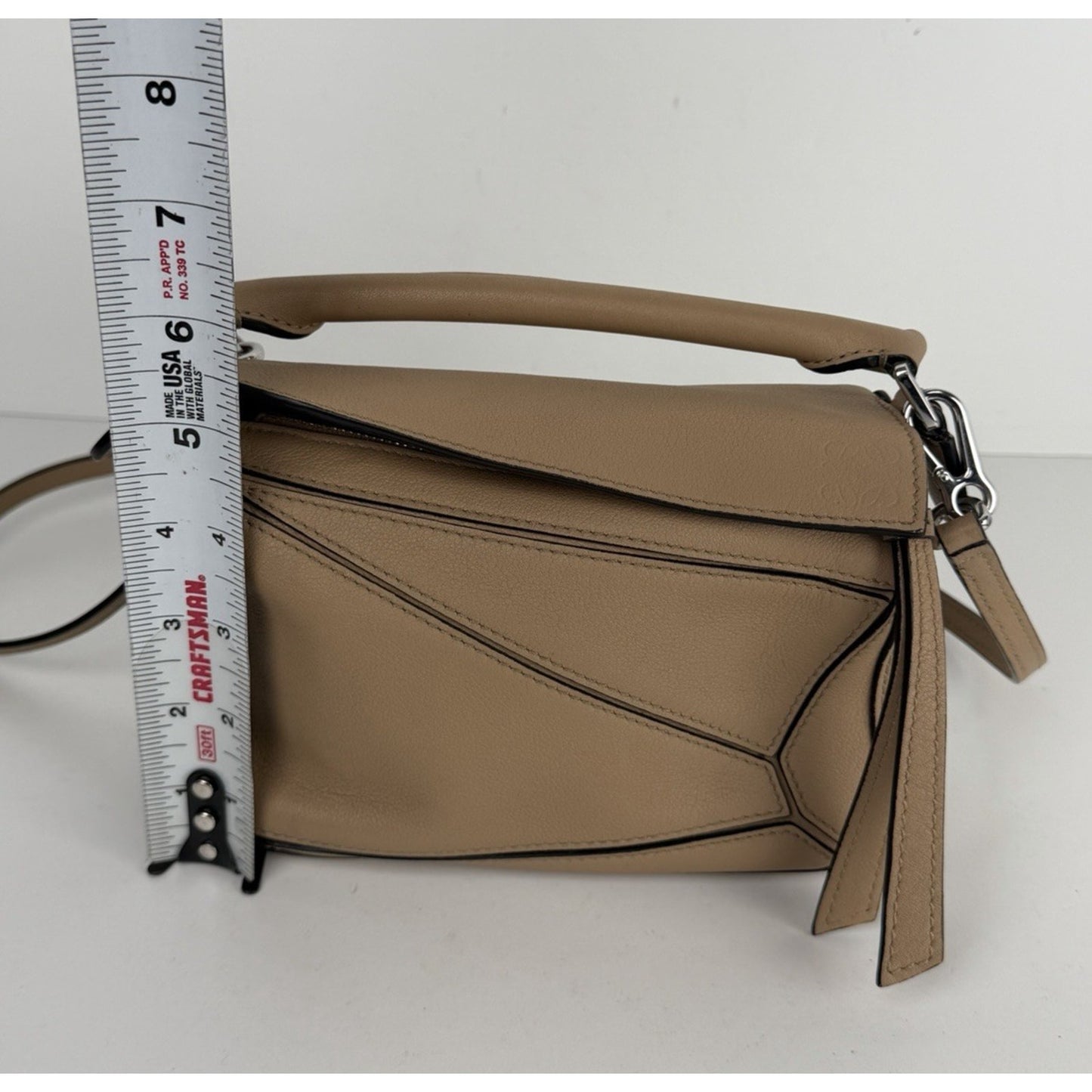 Loewe Puzzle Mini Crossbody Bag in Sand Mink Calfskin Leather C3