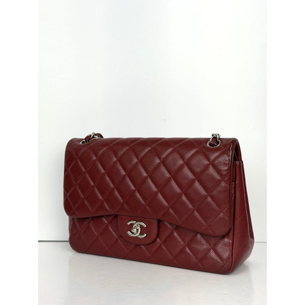 Chanel Jumbo Classic Flap Bag in Deep Red Caviar Quilted Leather 2013-2014 D1