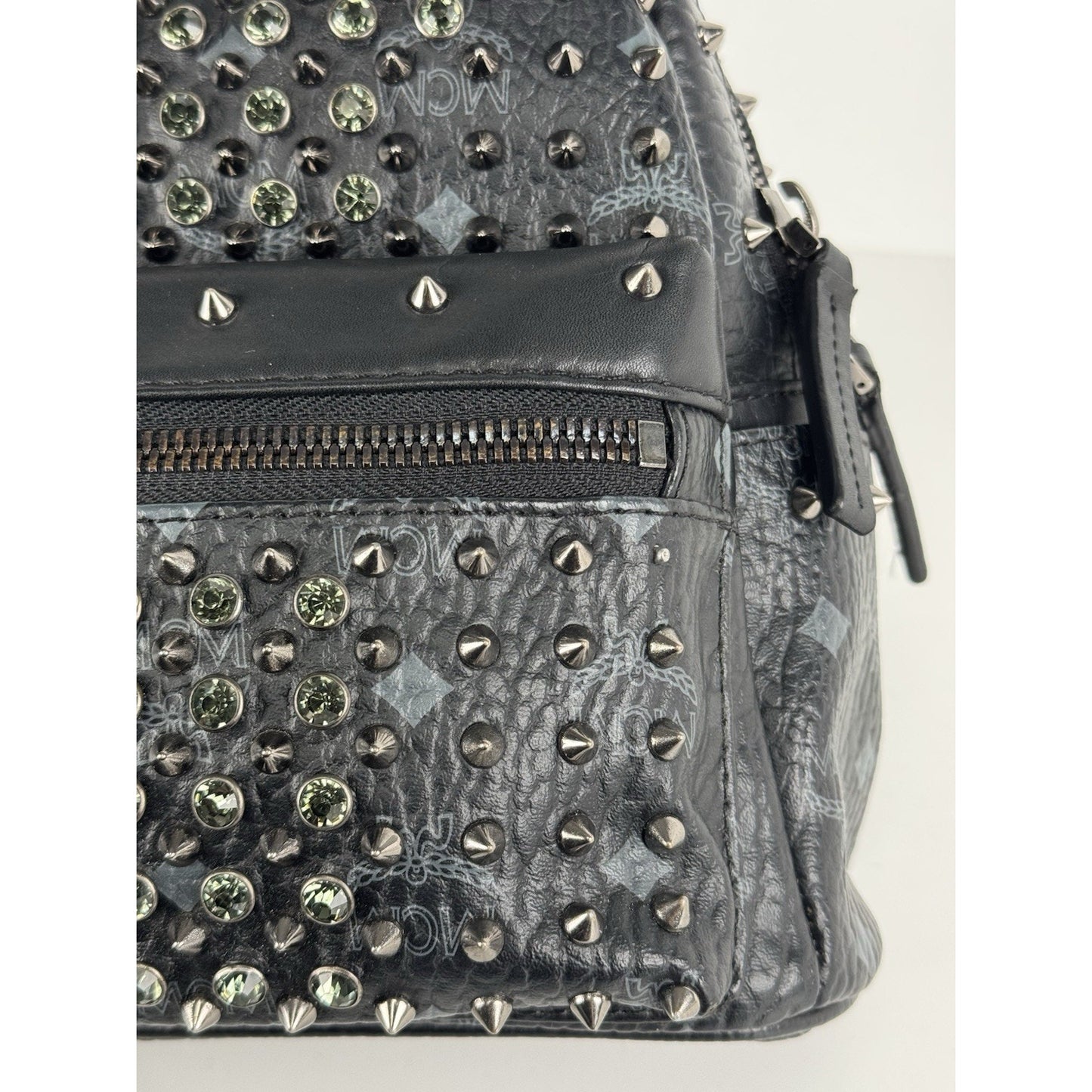 MCM Pearl Stud Stark Backpack in Black Grained Leather B-1