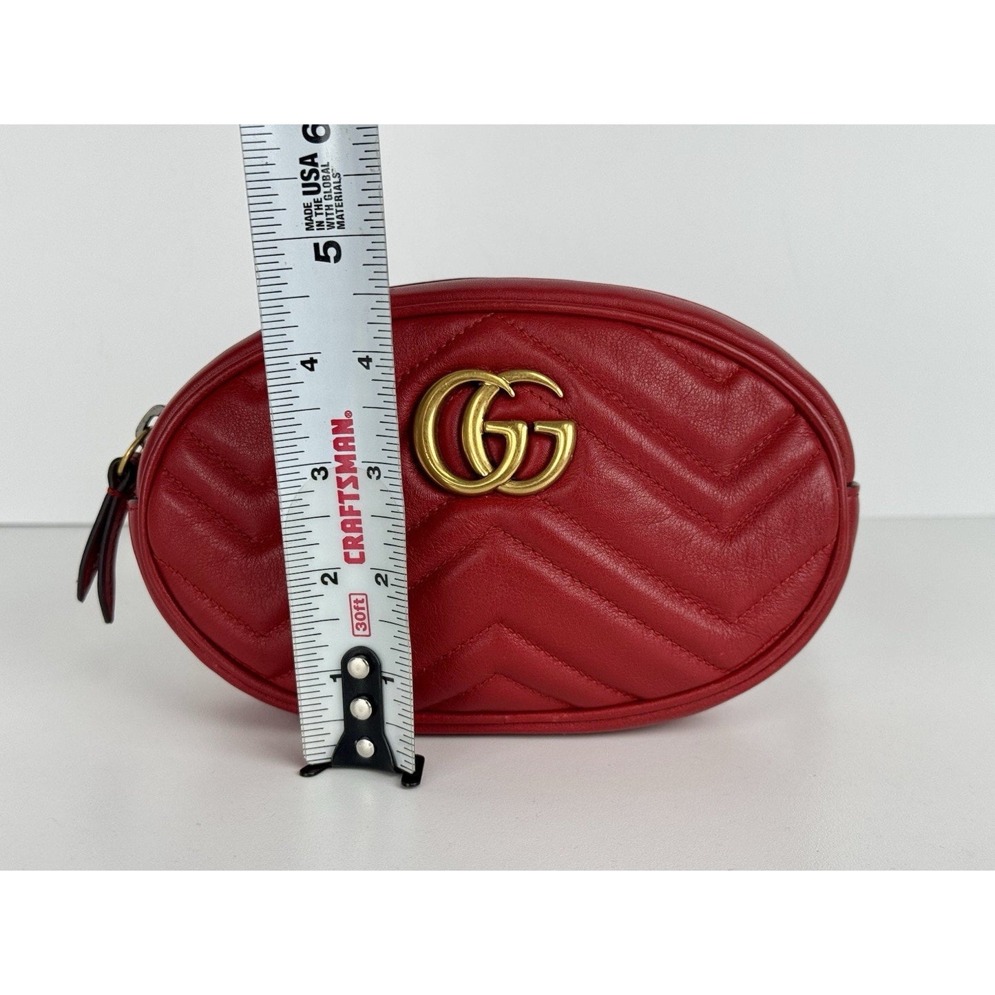 Gucci GG Marmont Red Matelasse Leather Belt Bag (85/34 476434-493075) B-2