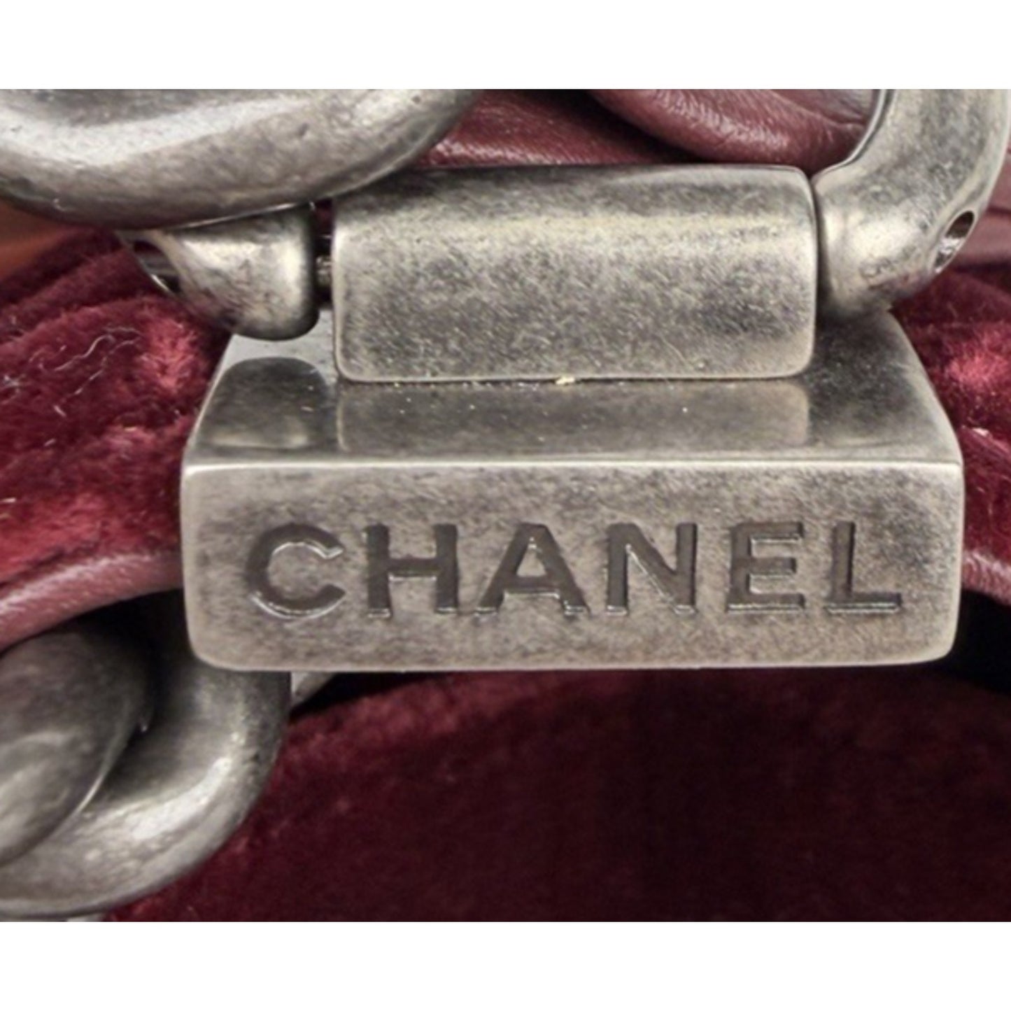 Chanel Old Medium Boy Bag in Burgundy Velvet with Ruthenium Hardware 2014 C-2
